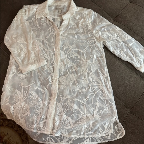 Dana Buchman Off White Sheer Button-Up Blouse - Picture 3 of 13